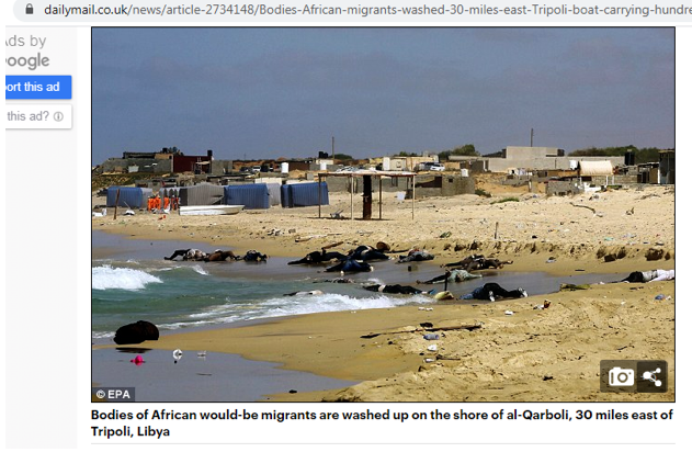 https://www.dailymail.co.uk/news/article-2734148/Bodies-African-migrants-washed-30-miles-east-Tripoli-boat-carrying-hundreds-trying-cross-Europe-sinks-mile-Libyan-coast.html